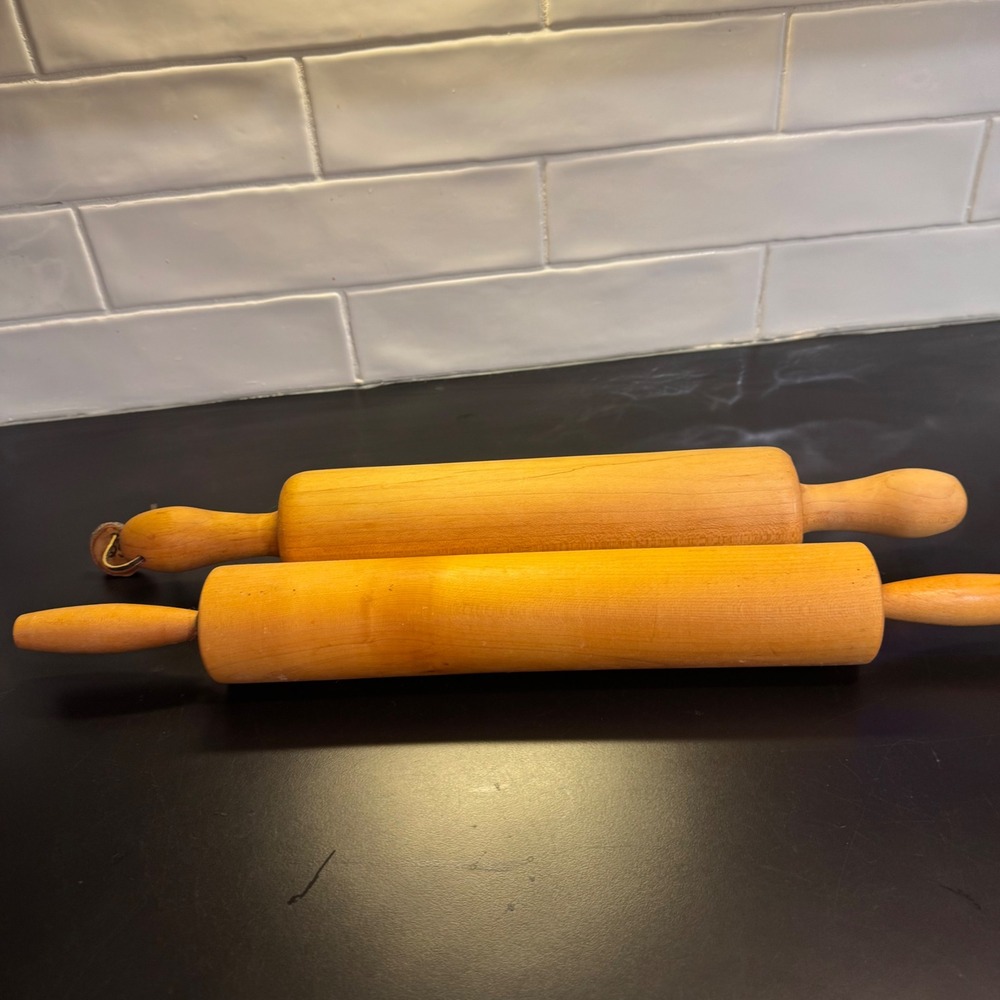 Rowoco Rolling Pin Set 2pc Brown Vintage Wood Farmhouse Kitchen Decor